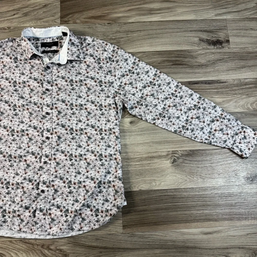 Ted Baker London Regular Fit Leaf Print Mens Button Down Shirt Size 16